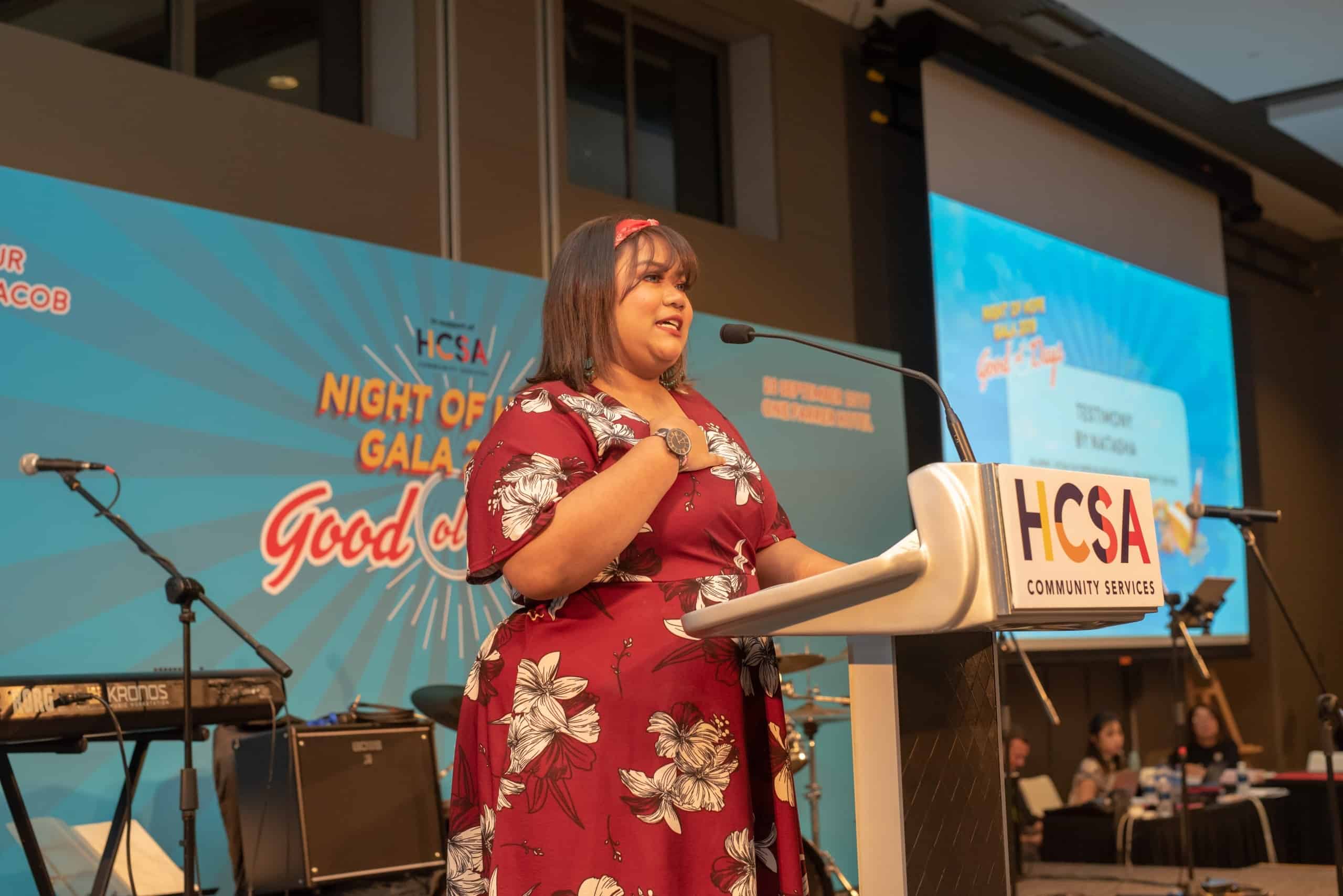 Natasha giving a speech at Night of Hope Gala